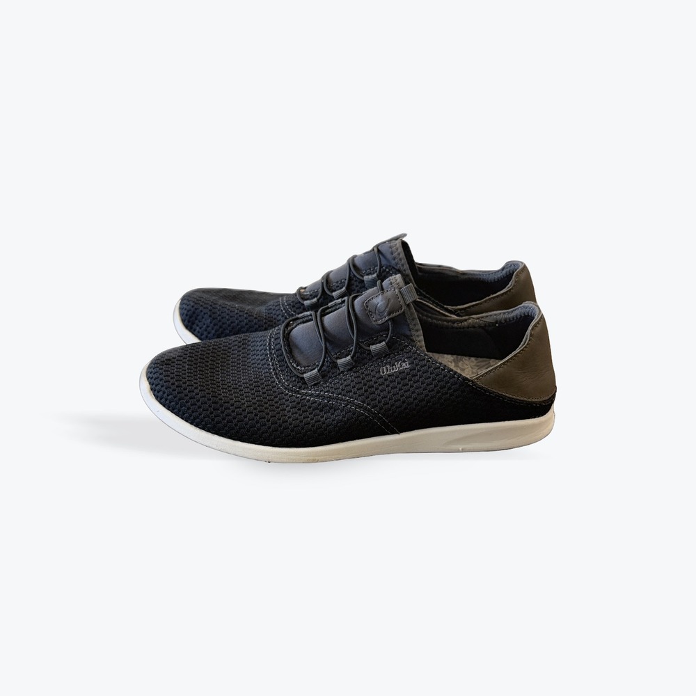 OluKai Alapa Li Mens 9 Black Mesh‎ Leather Sneakers Slip On Shoes 10395-406C